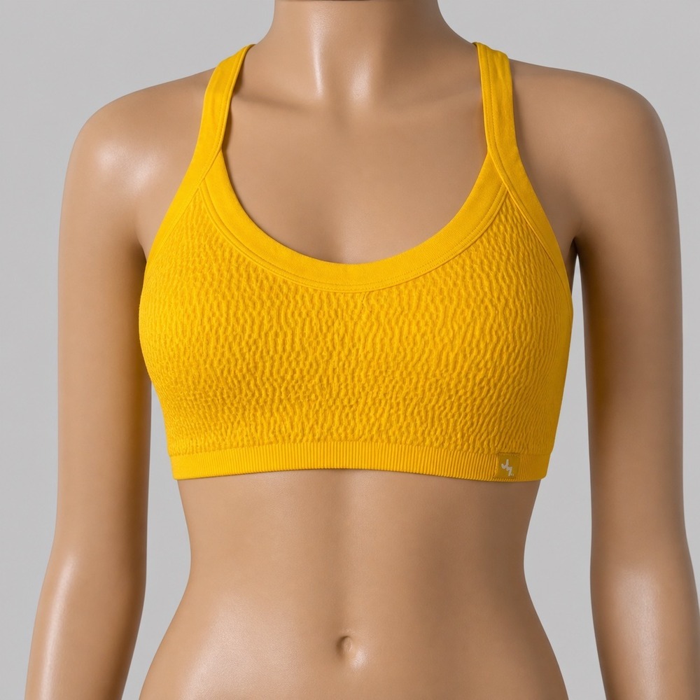 JoyLab Seamless Sports Bra Women‎ XXS Yellow Moisture Wicking Textured Racerback